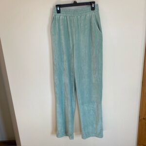 Zara Sea Green Ribbed Velvet Wide Leg Pants Womens Medium Pockets Comfort